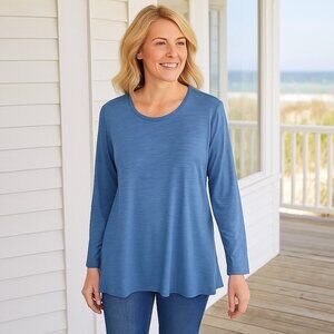NEW Chico’s Heathered Blue Jersey Knit Blouse Comfy Soft‎ Capsule Size MP (8)